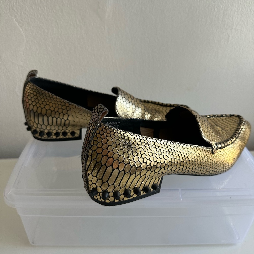 (Sz. 8) Jeffrey Campbell Barnett Studded Loafer in gold snake black